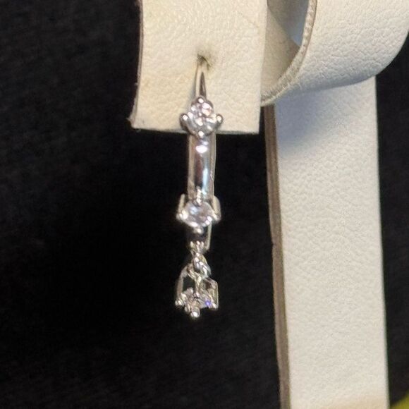 Anne Klein Silver and Crystal Dangle Huggy Earrings 1 inch - Picture 5 of 14